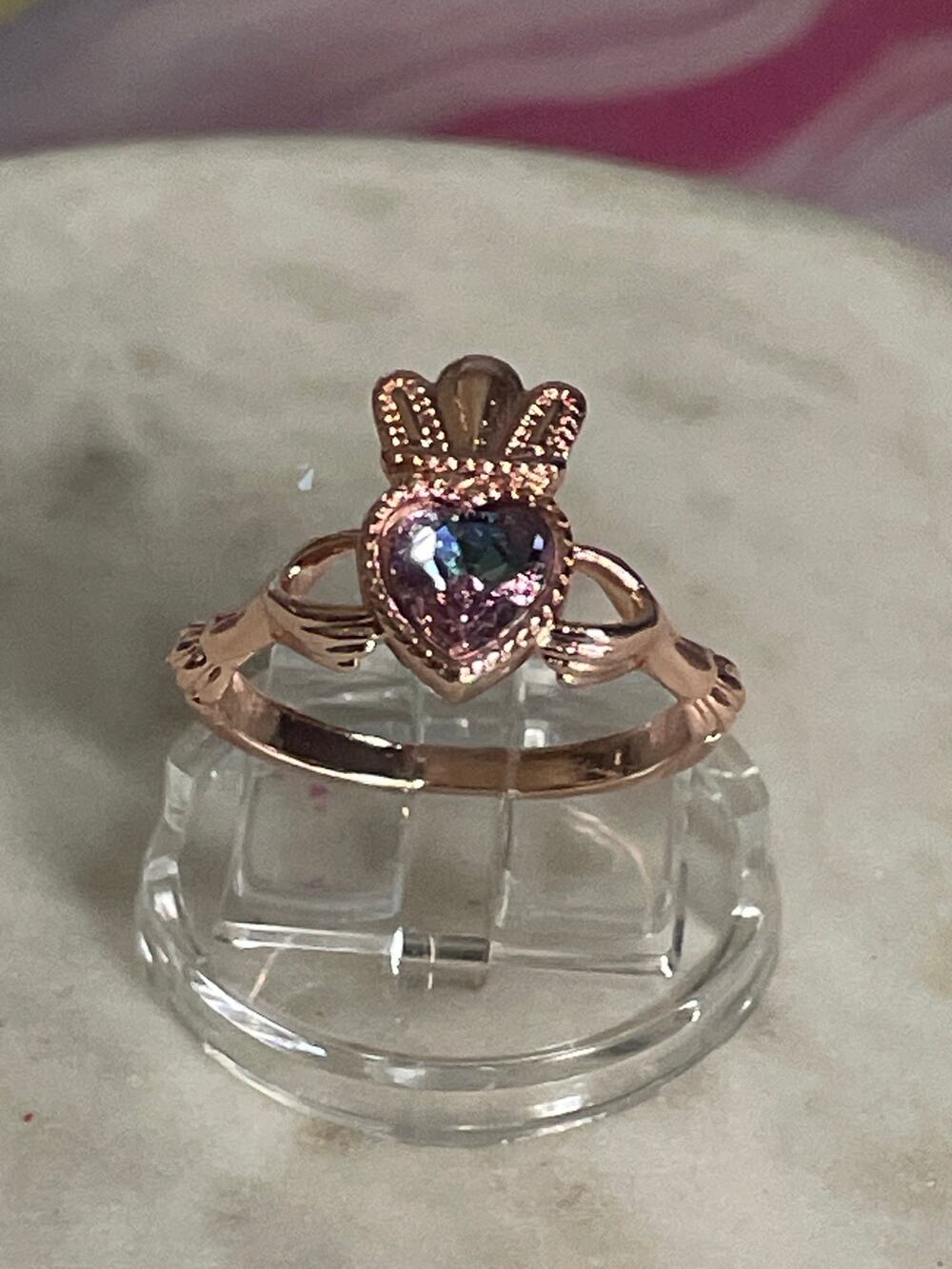 Rose Gold Heart  claddagh Ring with cz stones 8